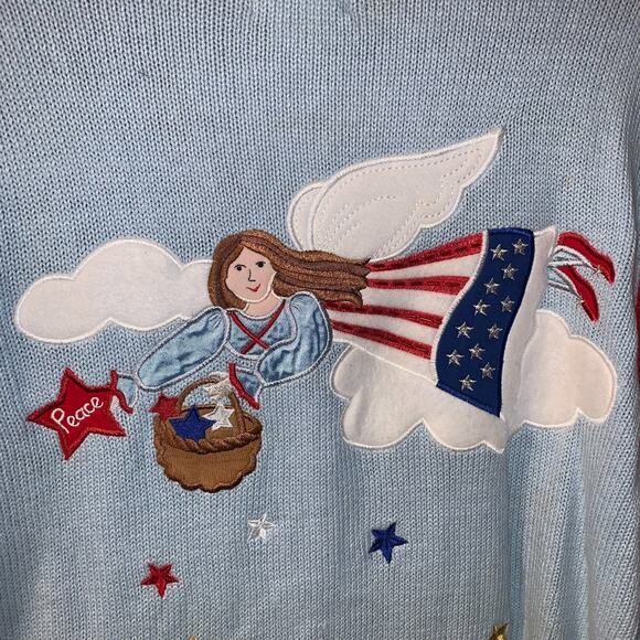 Vintage Quacker Factory Patriotic Christmas Sweater Cardigan Plus Size 1X Angel - Picture 4 of 11